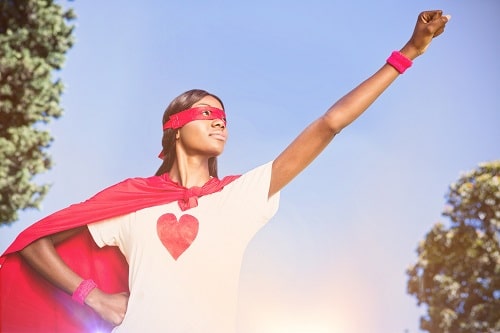 A woman in a superhero costume
